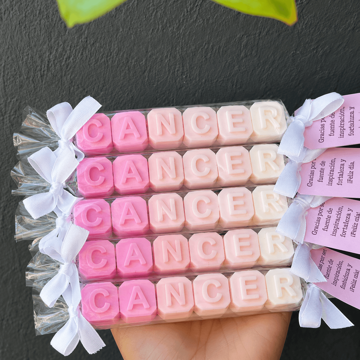 Jabones mini casi de 1 pulgada con la palabra cancer, vista principal